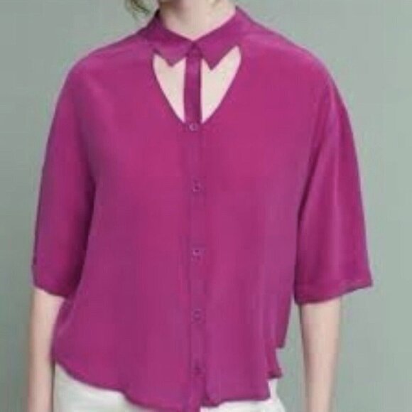 Anthropologie Maeve Silk Blouse Womens Size XS Pink Button Front Cutout Top - Picture 7 of 7